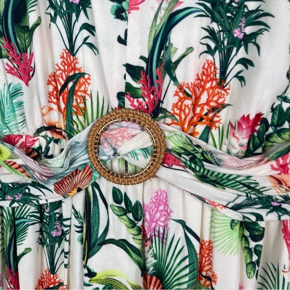 Boston Proper Sea Life Tropical V-Neck Empire Waist Long Sleeve Maxi Dress Sz 14 - Picture 5 of 11